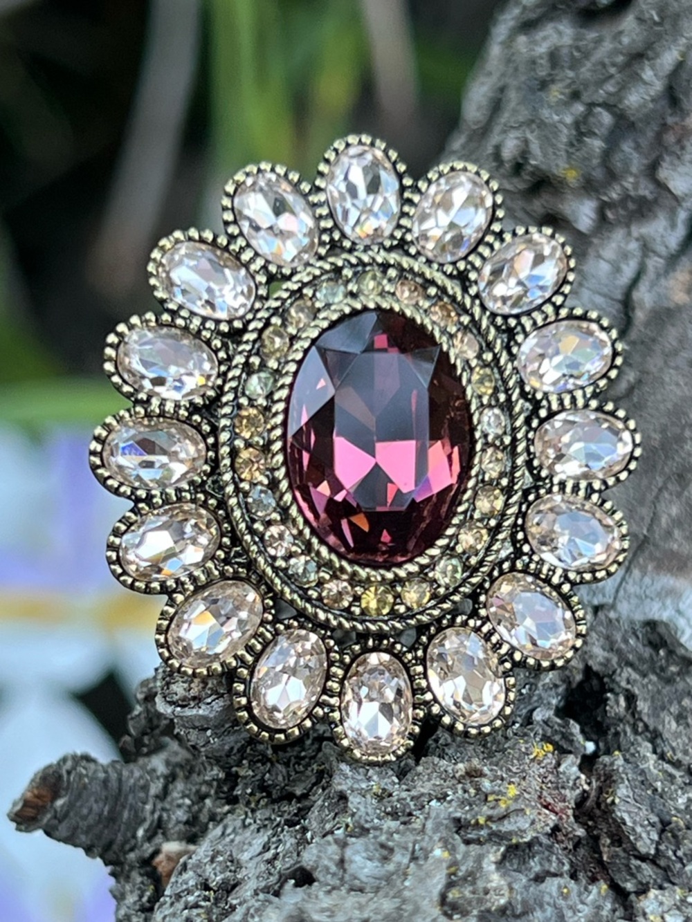 Vintage Heidi Daus Floral Statement Ring Size 5 Swarovski Crystal